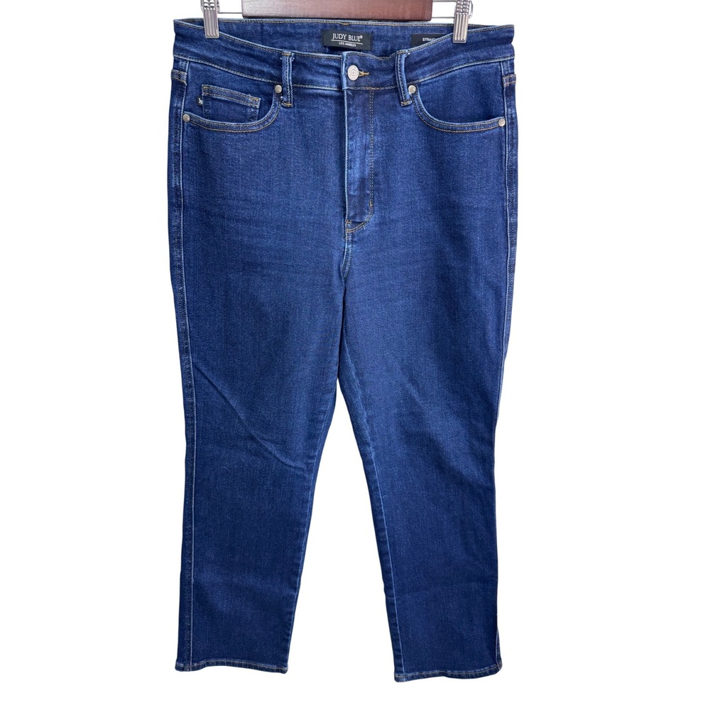 Judy Blue 11/30 Size Large Blue Straight Jeans Women's High Rise Stretch Denim